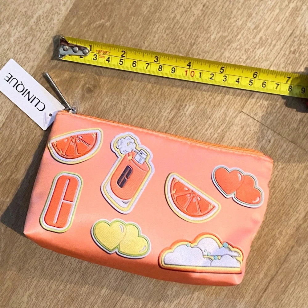 Clinique Signature Orange Motif Patches Satin Cosmetic Bag